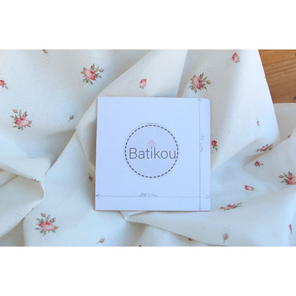 Christine - Popeline douce coton BIO organique fond blanc exclusif vert et rose