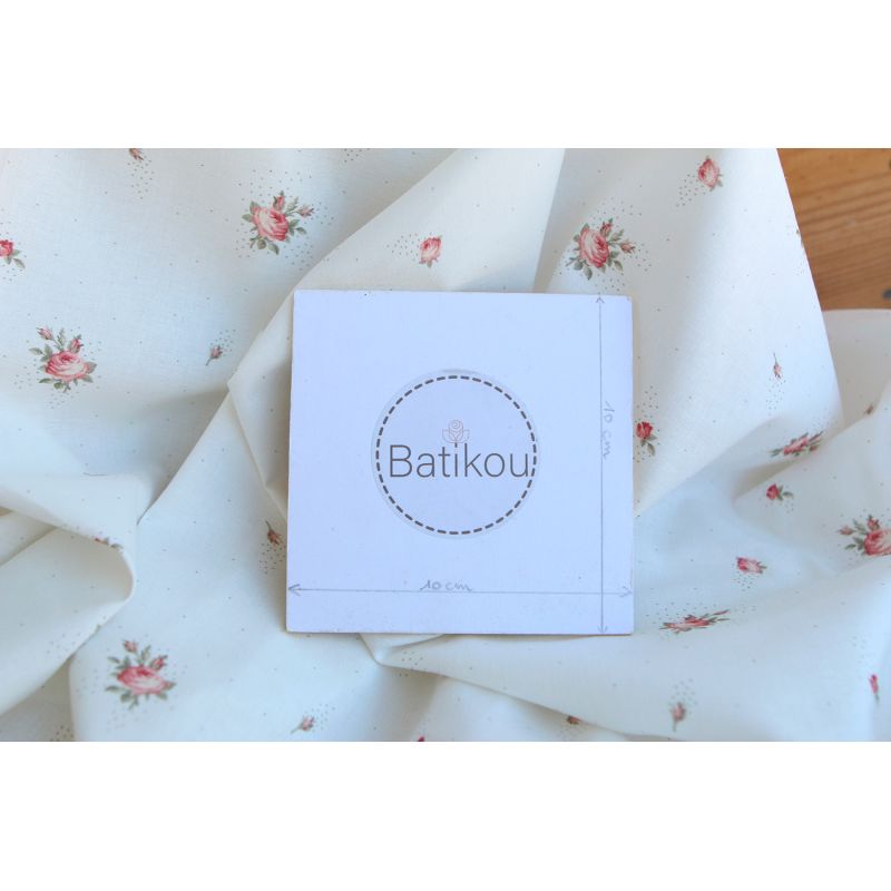 Christine - Popeline douce coton BIO organique fond blanc exclusif vert et rose