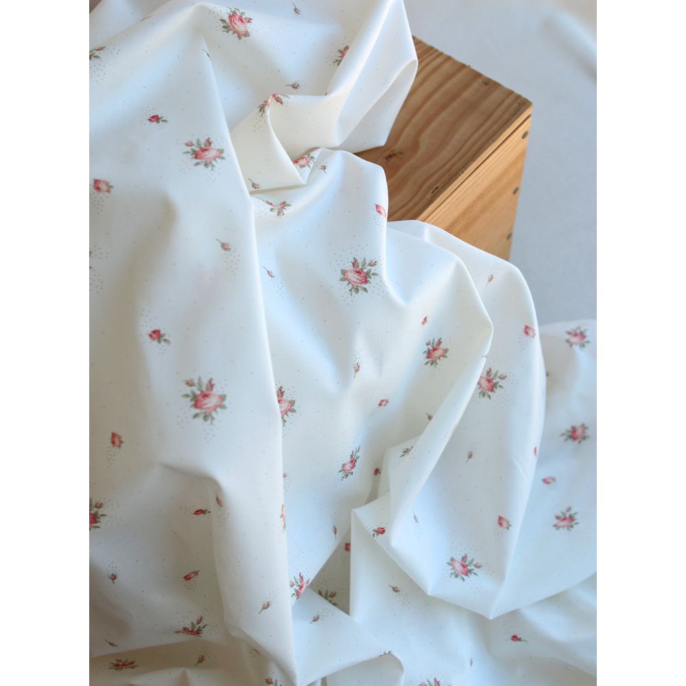 Christine - Popeline douce coton BIO organique fond blanc exclusif vert et rose