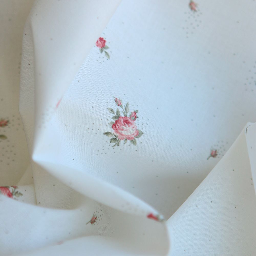 Christine - Popeline douce coton BIO organique fond blanc exclusif vert et rose