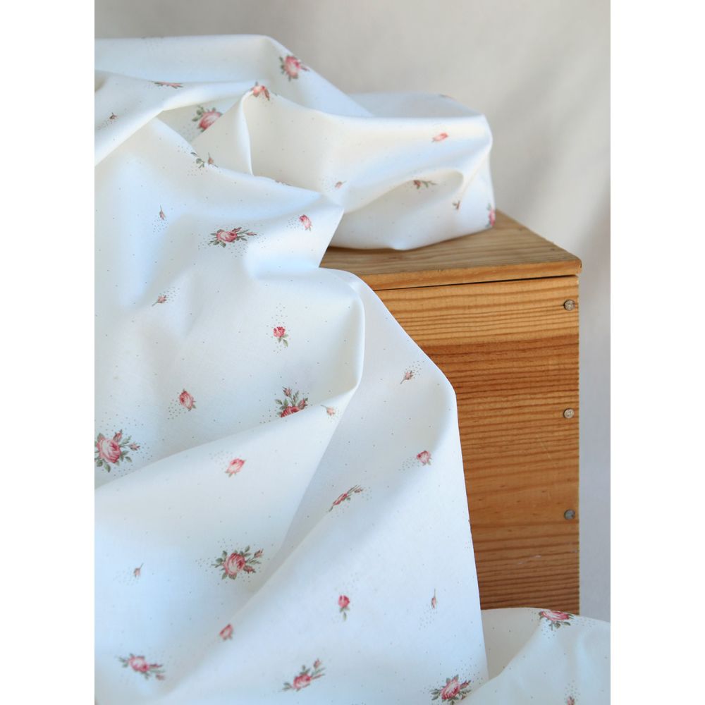 Christine - Popeline douce coton BIO organique fond blanc exclusif vert et rose