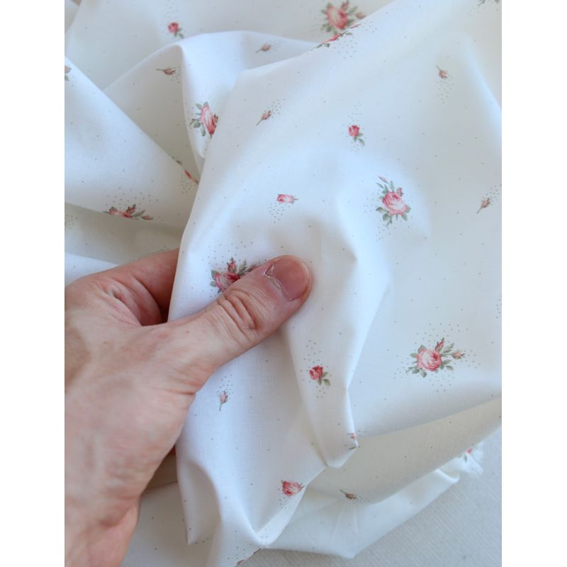 Christine - Popeline douce coton BIO organique fond blanc exclusif vert et rose