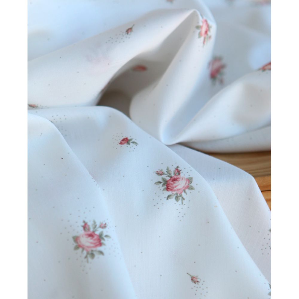 Christine - Batiste de coton douce à imprimé exclusif fleuri vert et rose