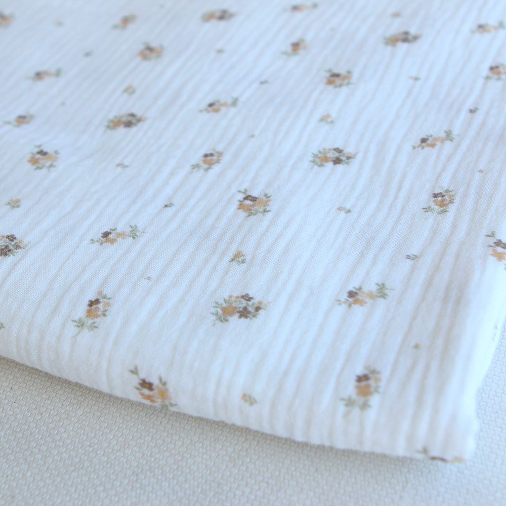 Laure - Double gaze coton BIO Exclusif blanc motif fleuri nature