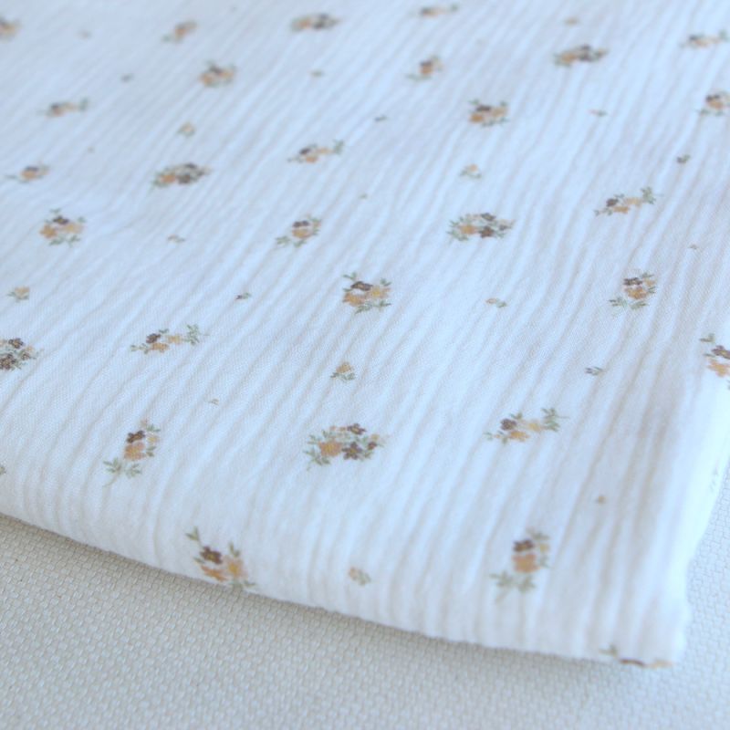 Laure - Double gaze coton BIO Exclusif blanc motif fleuri nature