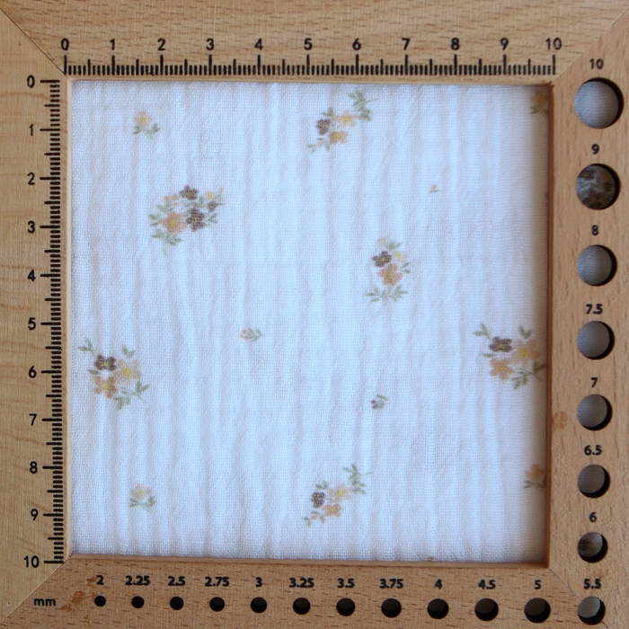 Laure - Double gaze coton BIO Exclusif blanc motif fleuri nature