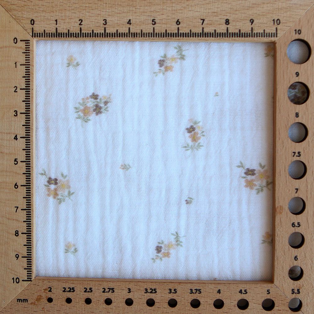 Laure - Double gaze coton BIO Exclusif blanc motif fleuri nature