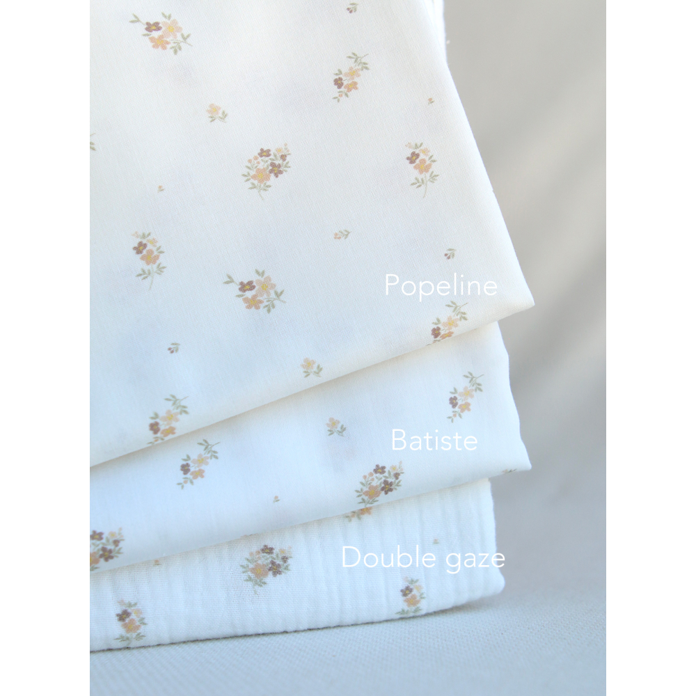 Laure - Double gaze coton BIO Exclusif blanc motif fleuri nature