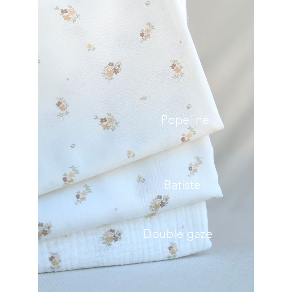 Laure - Popeline douce coton BIO organique fond blanc exclusif fleuri nature