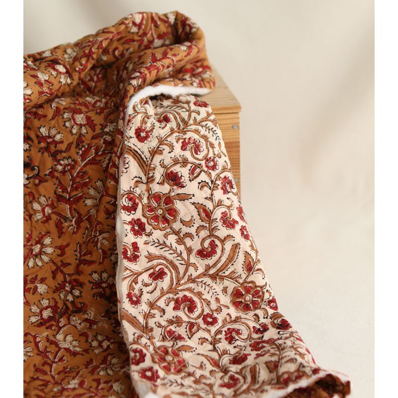 copy of Kamala - Tissu indien matelassé double face coton hand block teal largeur 100cm