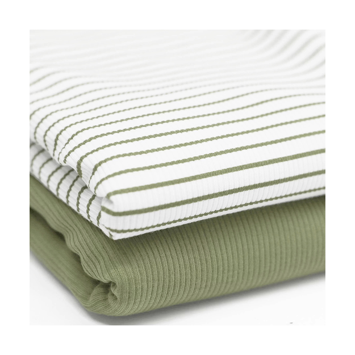 Coupon de 134 cm - Jersey coton côtes fines à motif rayures kaki clair