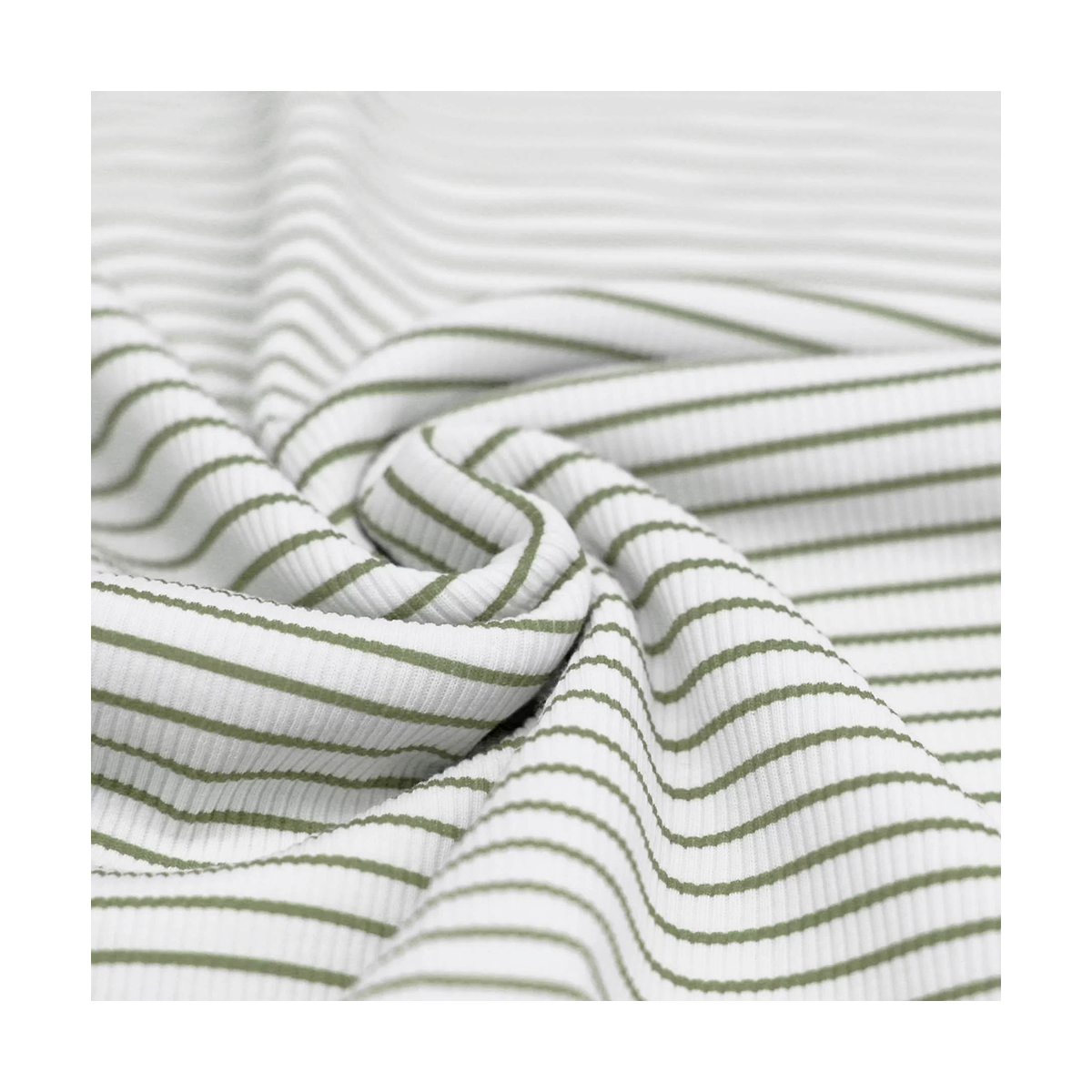 Coupon de 134 cm - Jersey coton côtes fines à motif rayures kaki clair