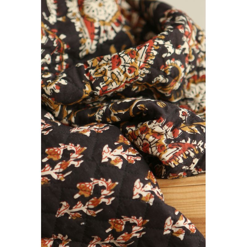 Kajal - Tissu indien matelassé double face coton hand block teal largeur 100cm