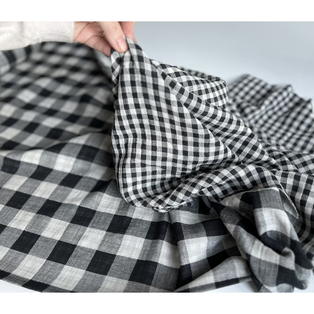 Double gaze de coton vichy réversible noir / blanc Qualité Oeko-tex - 2 Double gaze de coton vichy réversible noir / blanc Qualité Oeko-tex - 2