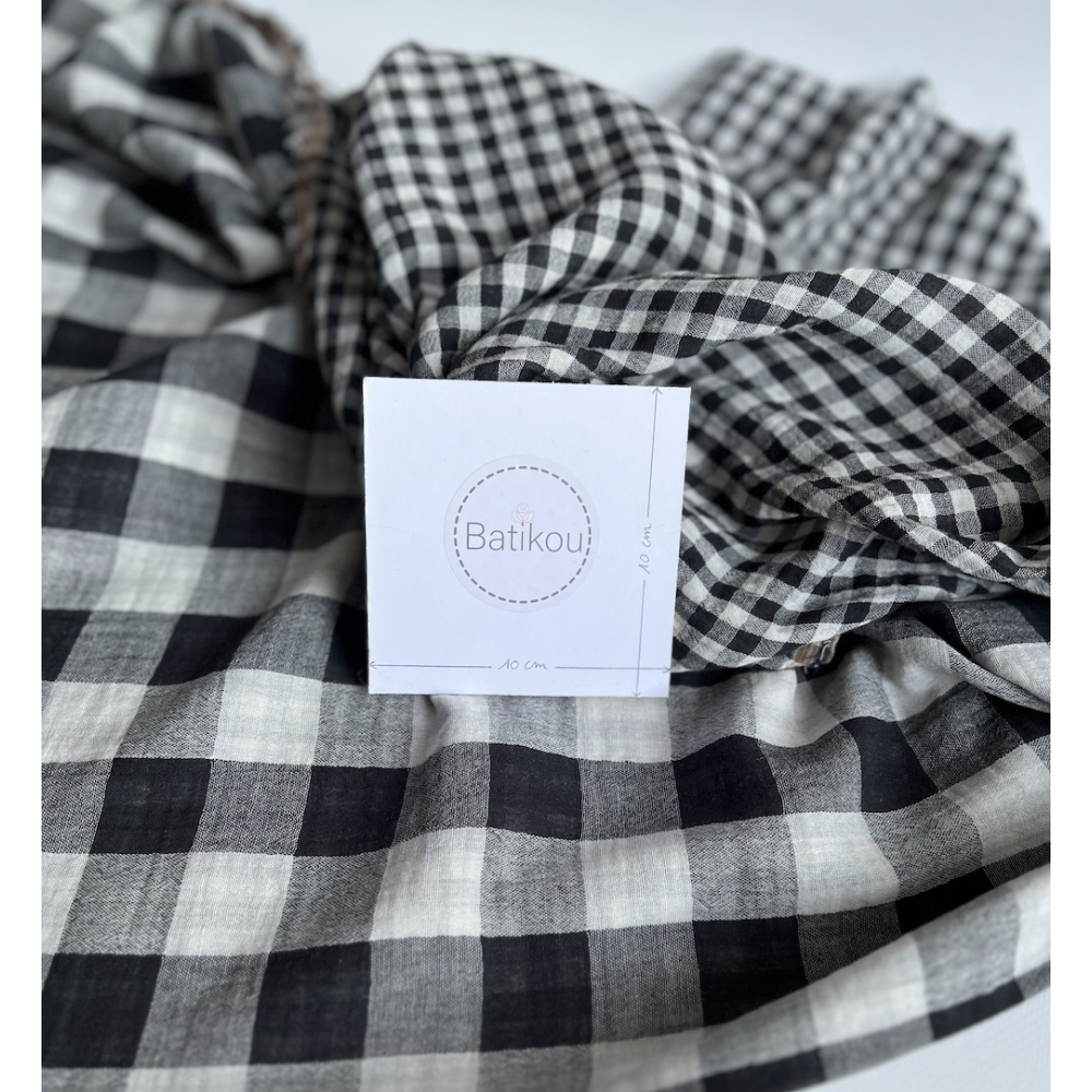 Double gaze de coton vichy réversible noir / blanc Qualité Oeko-tex - 3 Double gaze de coton vichy réversible noir / blanc Qualité Oeko-tex - 3