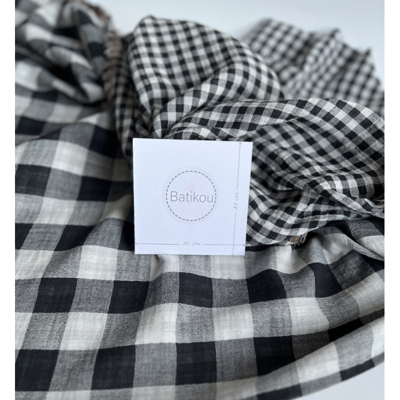 Double gaze de coton vichy réversible noir / blanc Qualité Oeko-tex - 3 Double gaze de coton vichy réversible noir / blanc Qualité Oeko-tex - 3