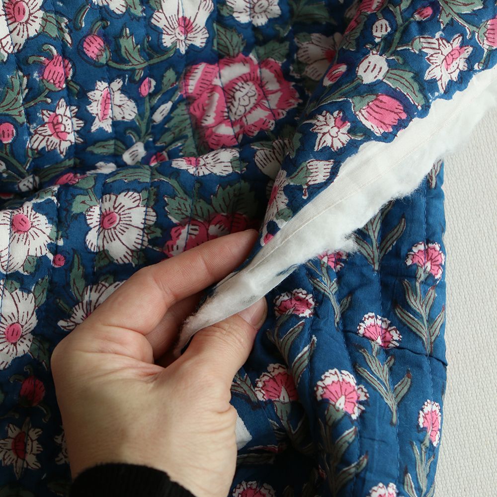 Neha - Tissu indien matelassé double face coton hand block largeur 100cm