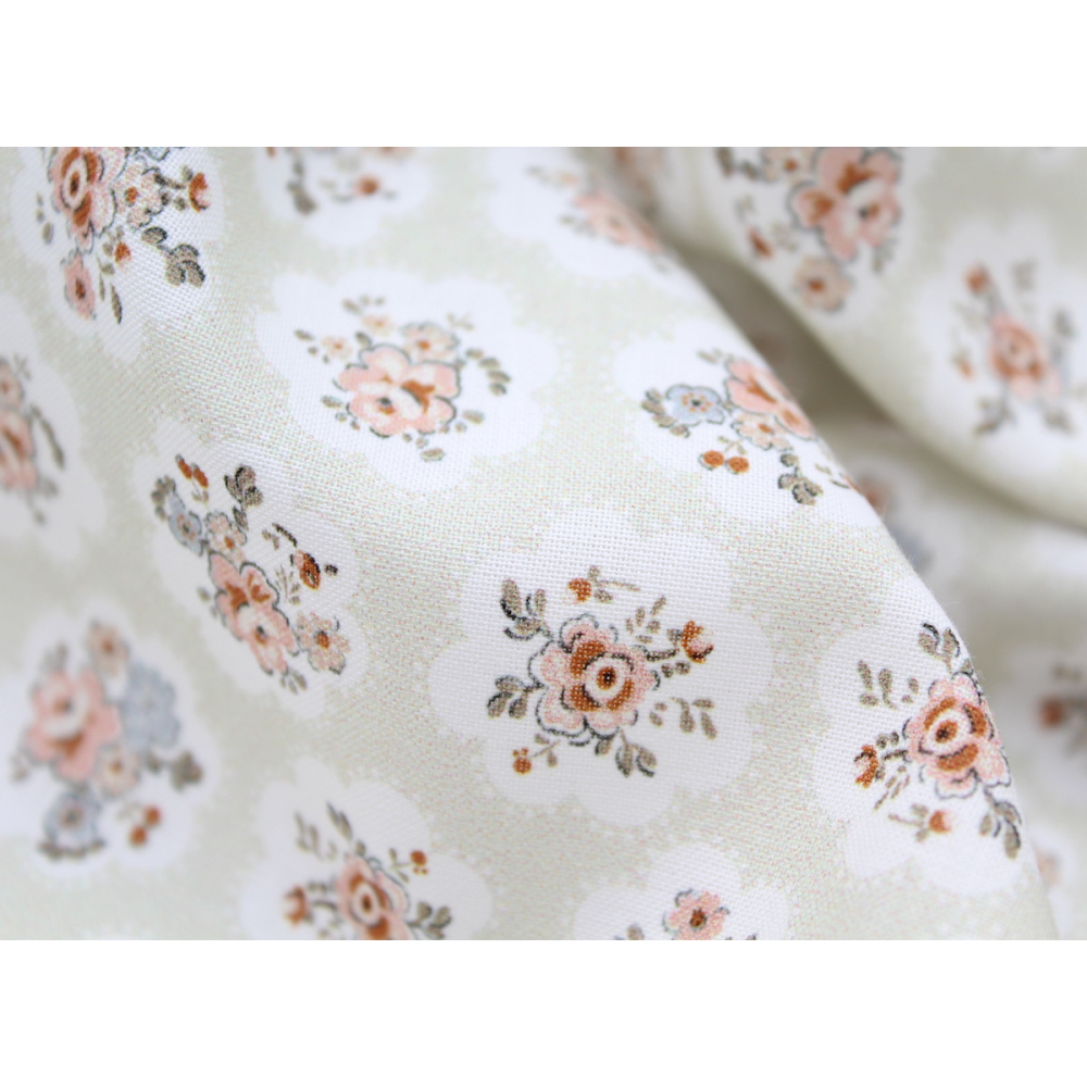 Popeline de coton BIO imprimé fleuri vert tendre Tissus issus de l'agriculture biologique  - 3