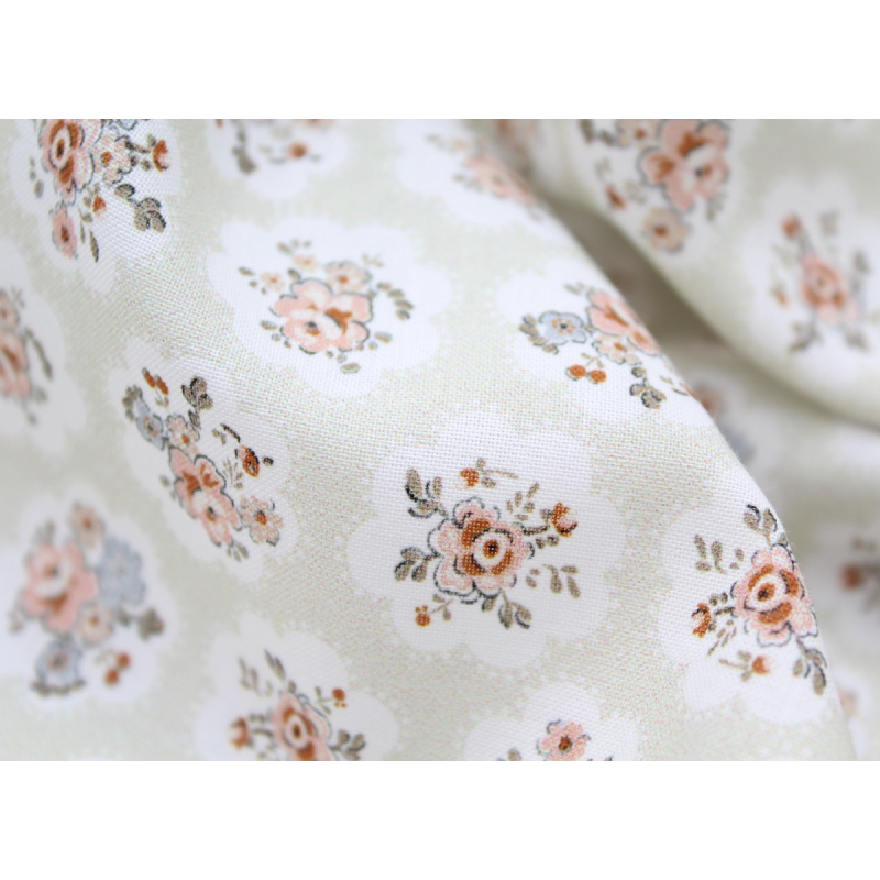 Popeline de coton BIO imprimé fleuri vert tendre Tissus issus de l'agriculture biologique  - 3