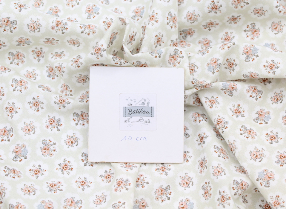 Popeline de coton BIO imprimé fleuri vert tendre Tissus issus de l'agriculture biologique  - 4