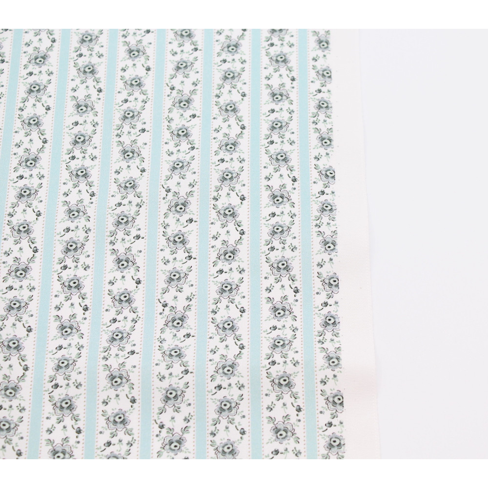 Popeline de coton BIO imprimé fleuri nuances de bleu