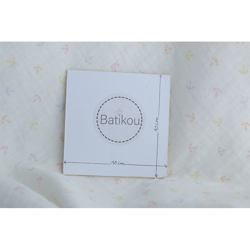 copy of Clémence - Double gaze de coton BIO blanc motif fleuri bleu