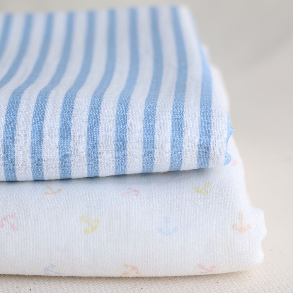 copy of Clémence - Double gaze de coton BIO blanc motif fleuri bleu