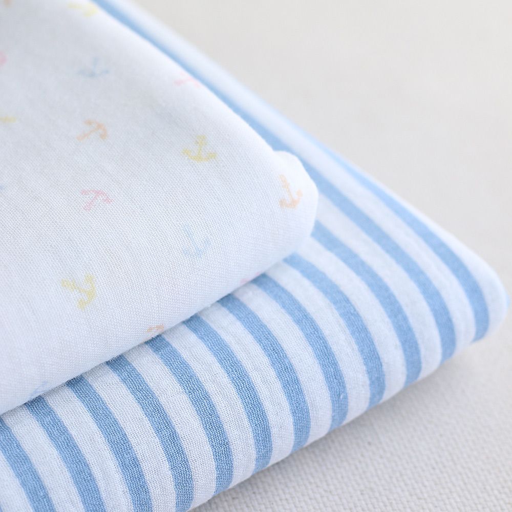 copy of Clémence - Double gaze de coton BIO blanc motif fleuri bleu