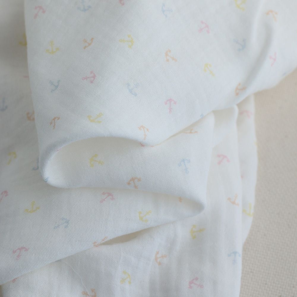 copy of Clémence - Double gaze de coton BIO blanc motif fleuri bleu