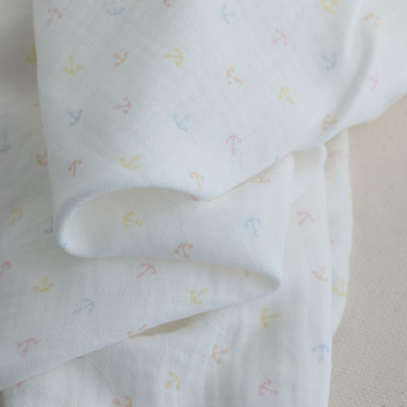 copy of Clémence - Double gaze de coton BIO blanc motif fleuri bleu