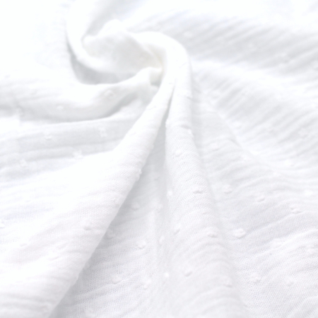 Double gaze de coton BIO unie blanc plumetis