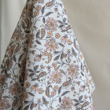 Théa - Velours milleraies coton organique imprimé fleuri écru