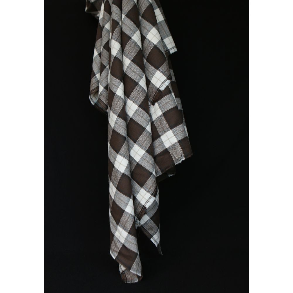 Chester - Coton gratté organique tissage quadrillage marron