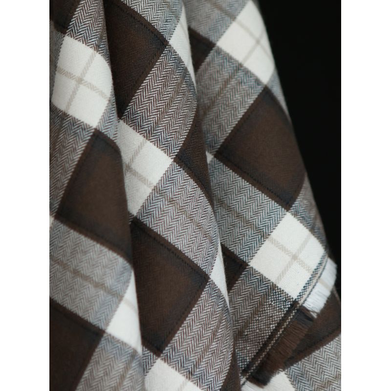 Chester - Coton gratté organique tissage quadrillage marron