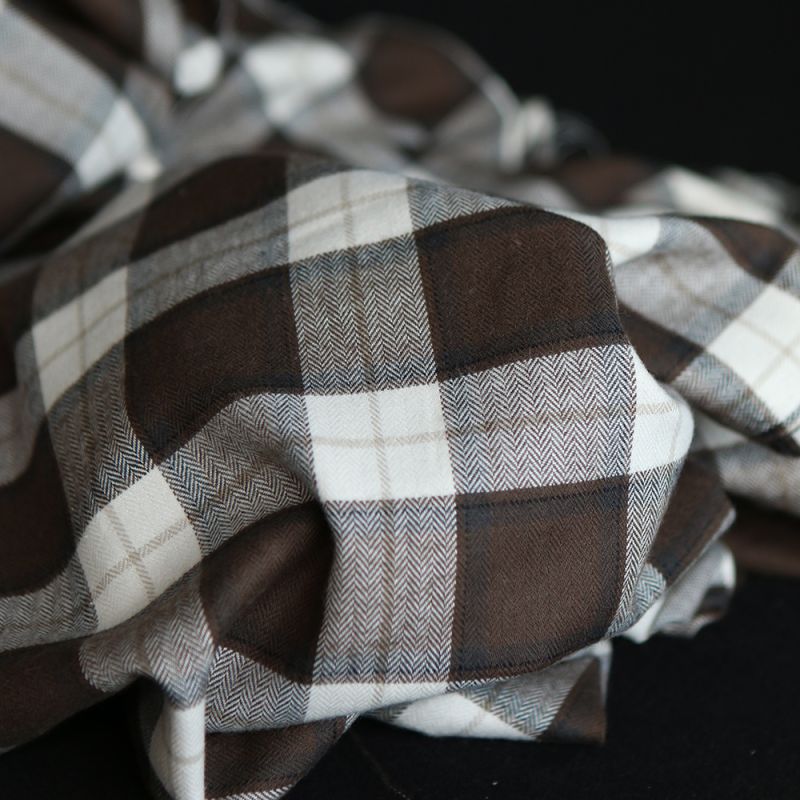 Chester - Coton gratté organique tissage quadrillage marron