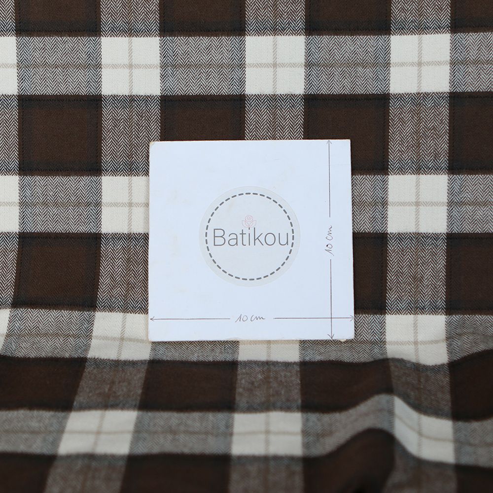 Chester - Coton gratté organique tissage quadrillage marron