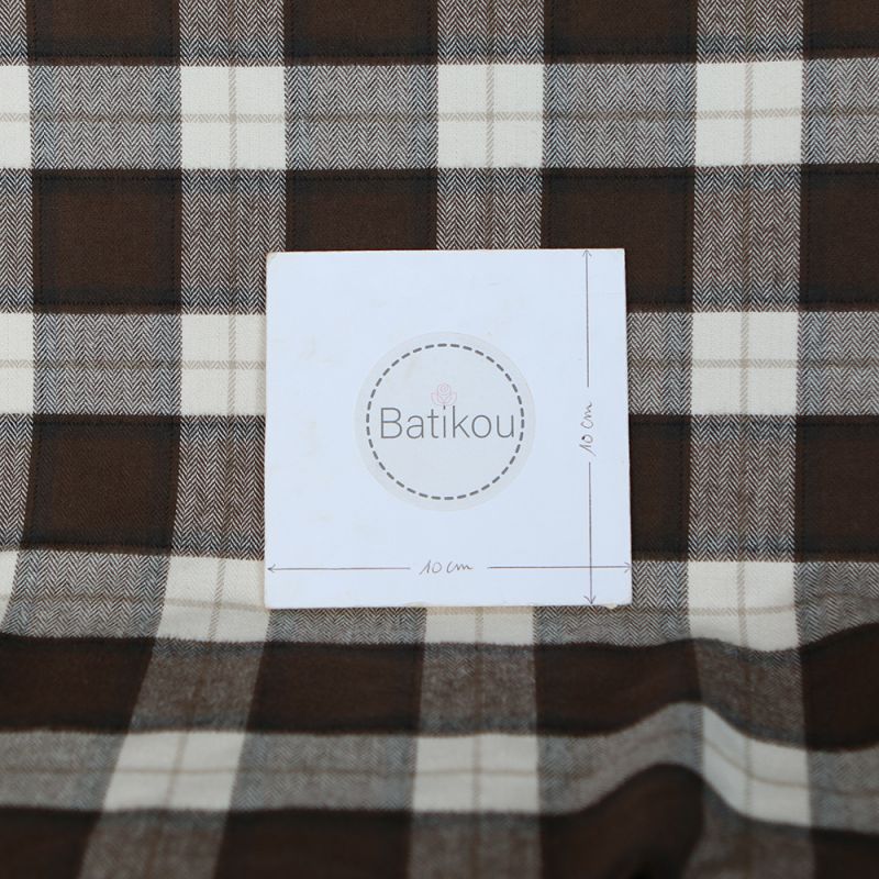 Chester - Coton gratté organique tissage quadrillage marron