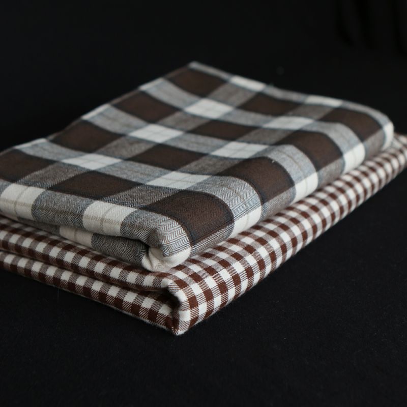 Chester - Coton gratté organique tissage quadrillage marron