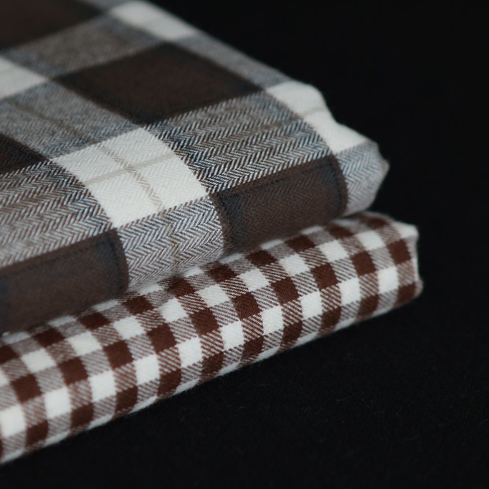 Chester - Coton gratté organique tissage quadrillage marron