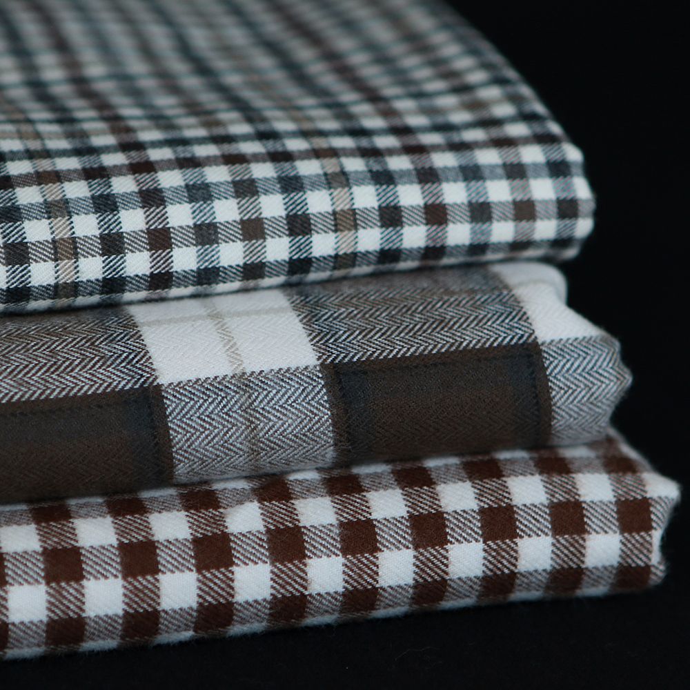 Chester - Coton gratté organique tissage quadrillage marron