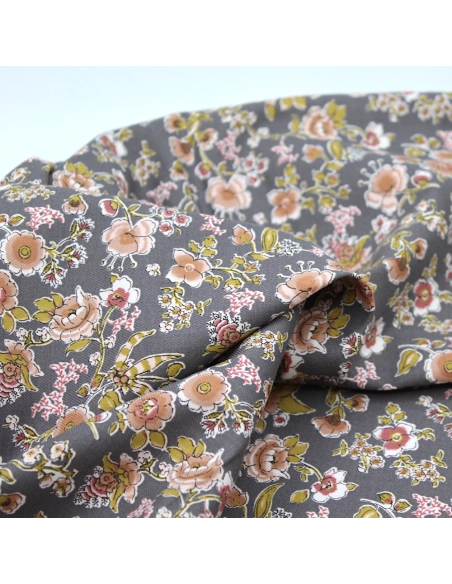 Tissu twill de coton organique imprimé fleuri