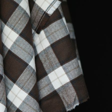 Chester - Coton gratté organique tissage quadrillage marron