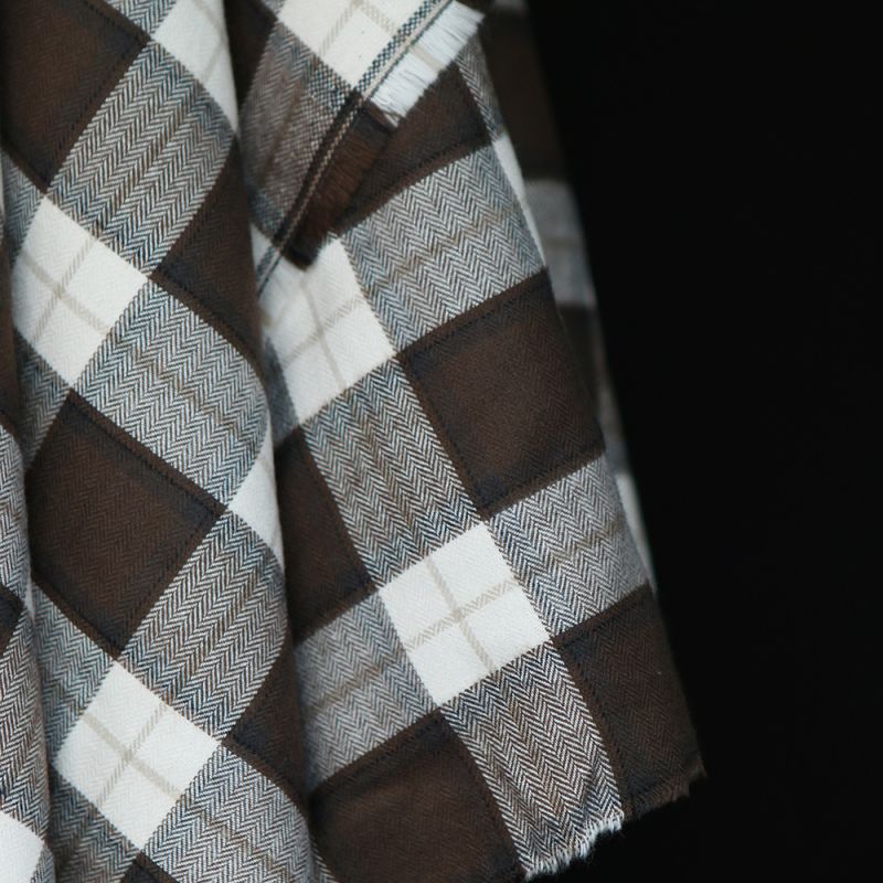 Chester - Coton gratté organique tissage quadrillage marron