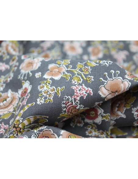 Tissu twill de coton organique imprimé fleuri