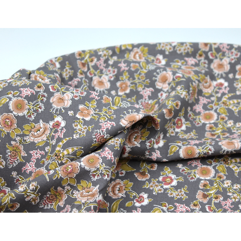 Tissu twill de coton organique imprimé fleuri