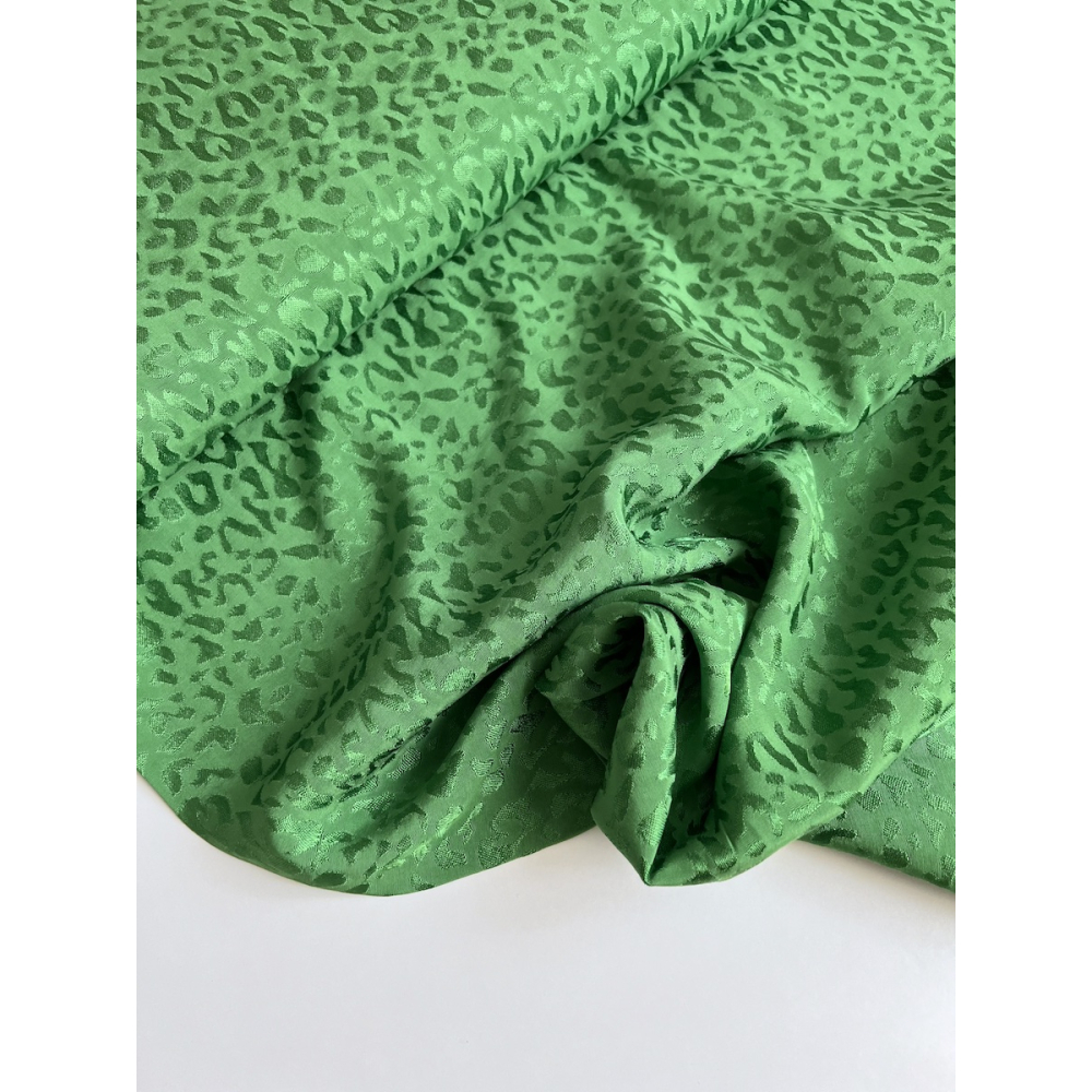 Lea - Viscose tissage jacquard graou / léopard vert garden Batikou - 4