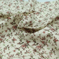 Popeline fine et douce coton organique fond ivoire imprimé fleuri vieux rose Popeline fine et douce coton organique fond ivoire imprimé fleuri vieux rose