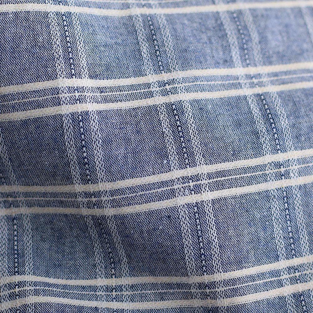 Tissu coton et viscose texturé quadrillage blanc et bleu marine