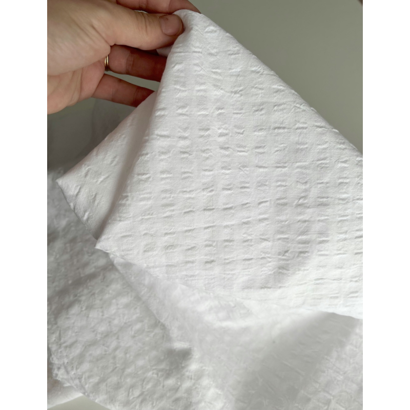 Seersucker / Coton gaufré vichy 6mm blanc / blanc Batikou - 5 Seersucker / Coton gaufré vichy 6mm blanc / blanc Batikou - 5