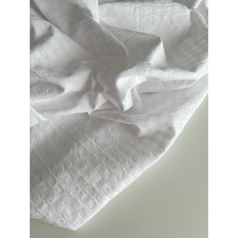 Seersucker / Coton gaufré vichy 6mm blanc / blanc Batikou - 7 Seersucker / Coton gaufré vichy 6mm blanc / blanc Batikou - 7